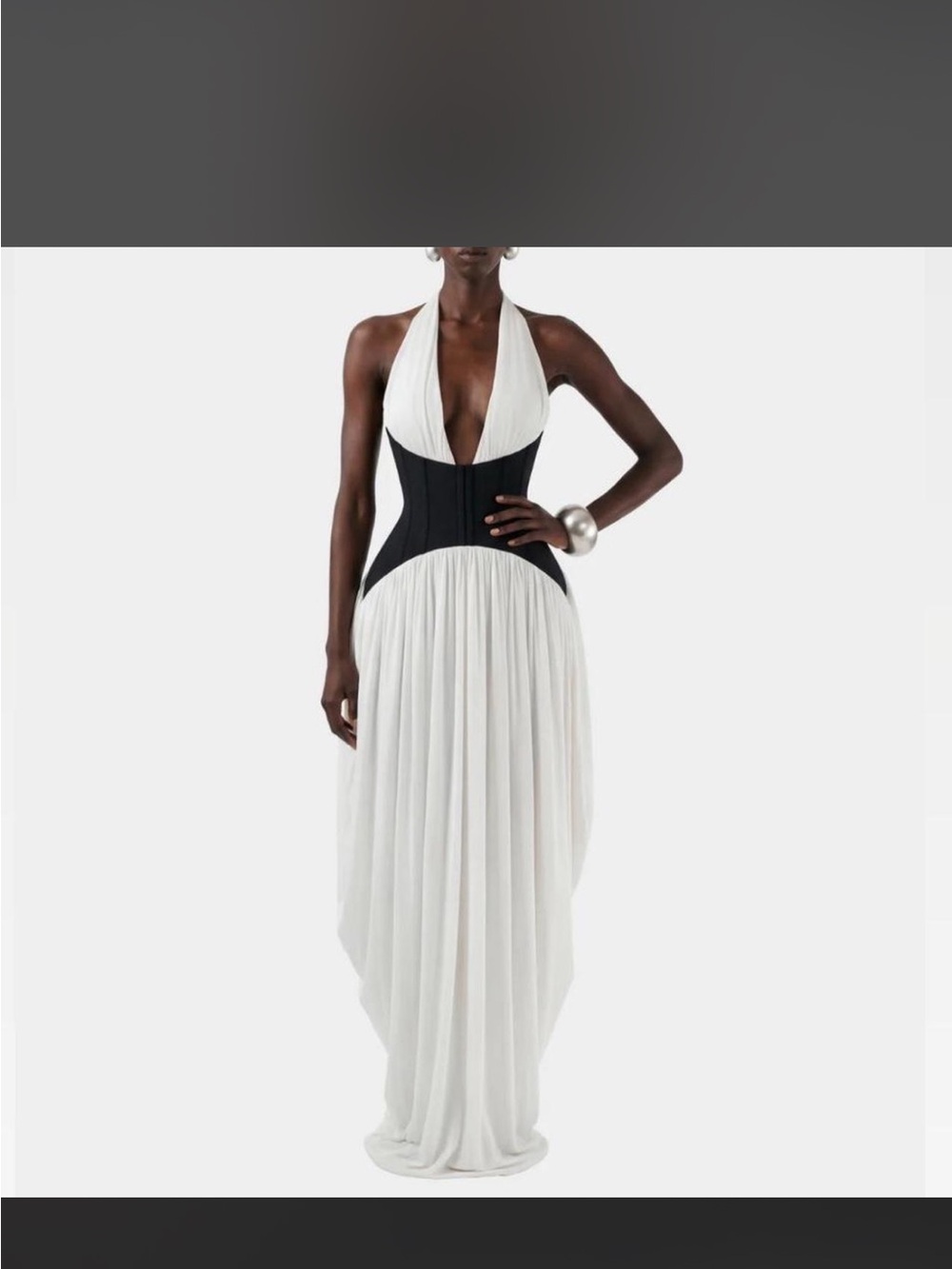 White Halter Maxi Dress with Black Corset Accent